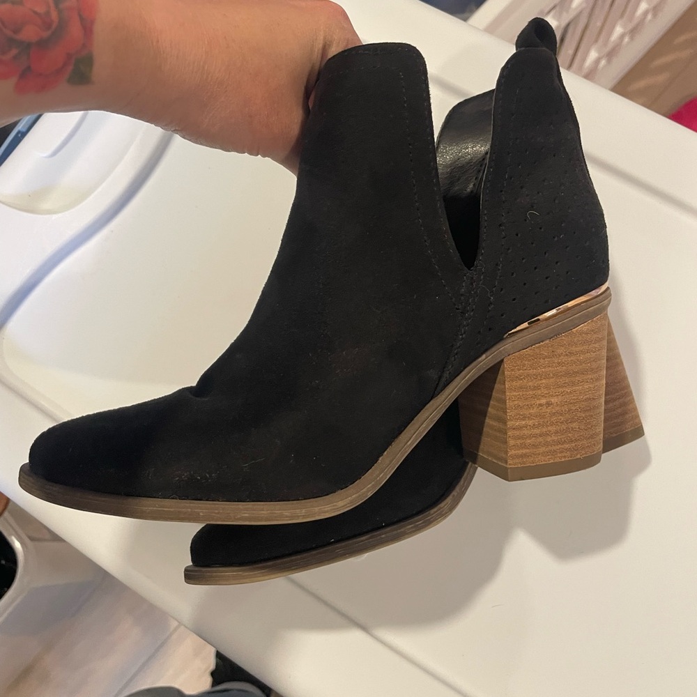 Madden Girl Black Suede Cutout Block Heel Ankle Booties
